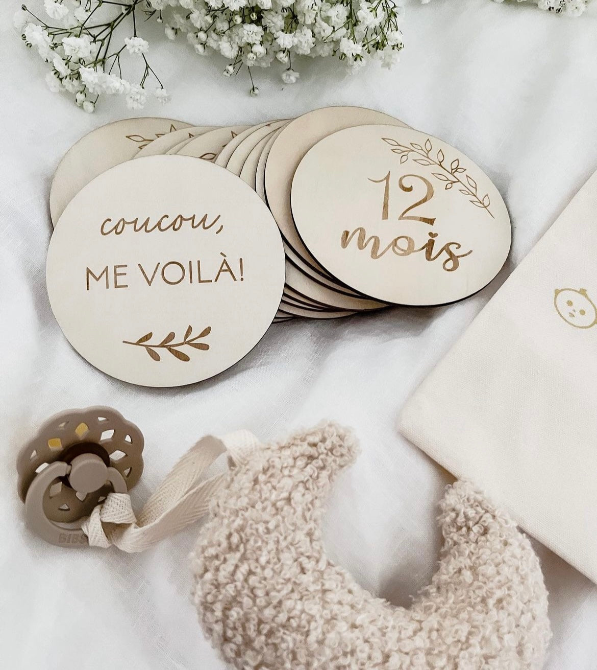 Ensemble pastille de naissance en bois