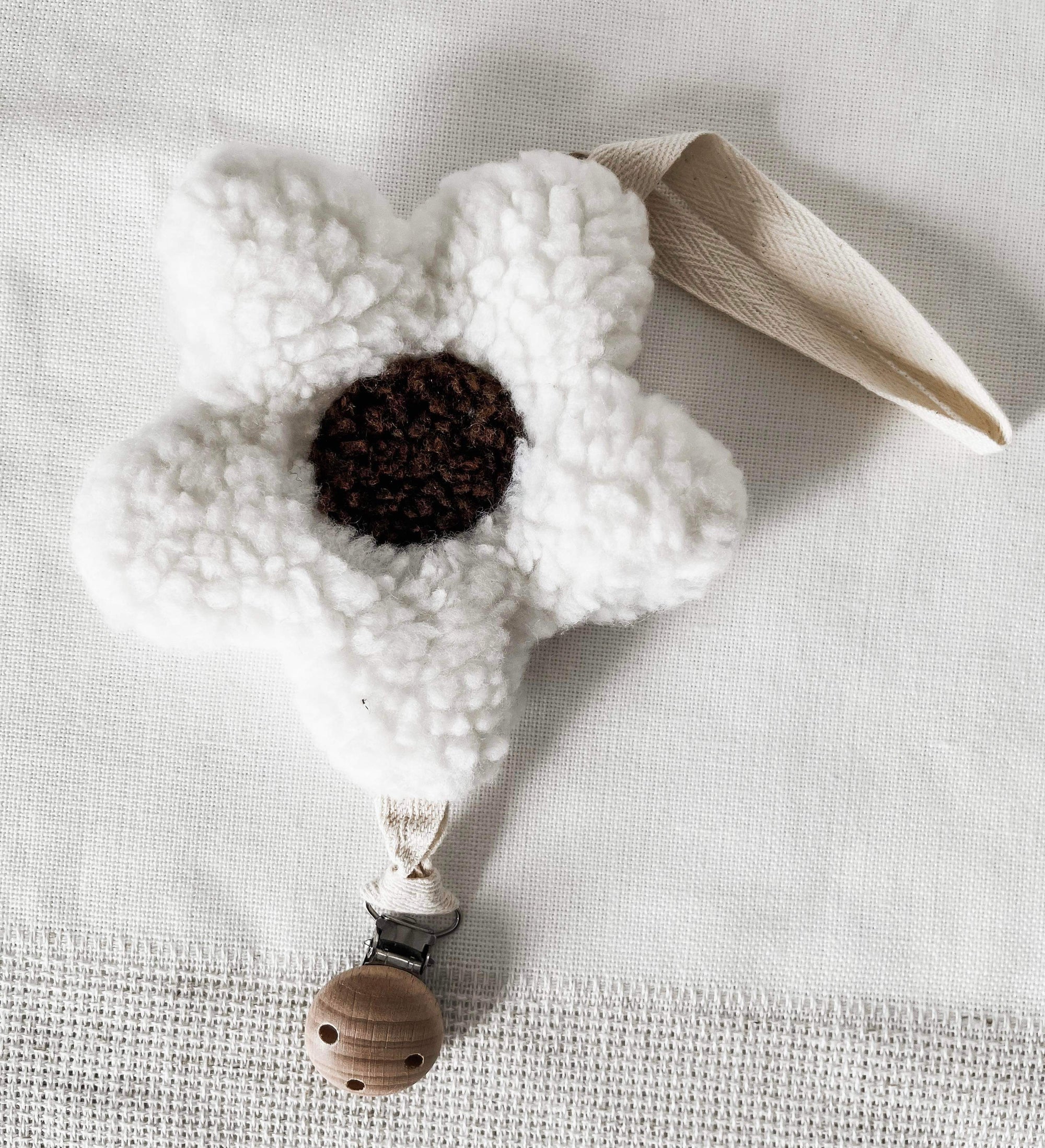 Flower plush pacifier clip