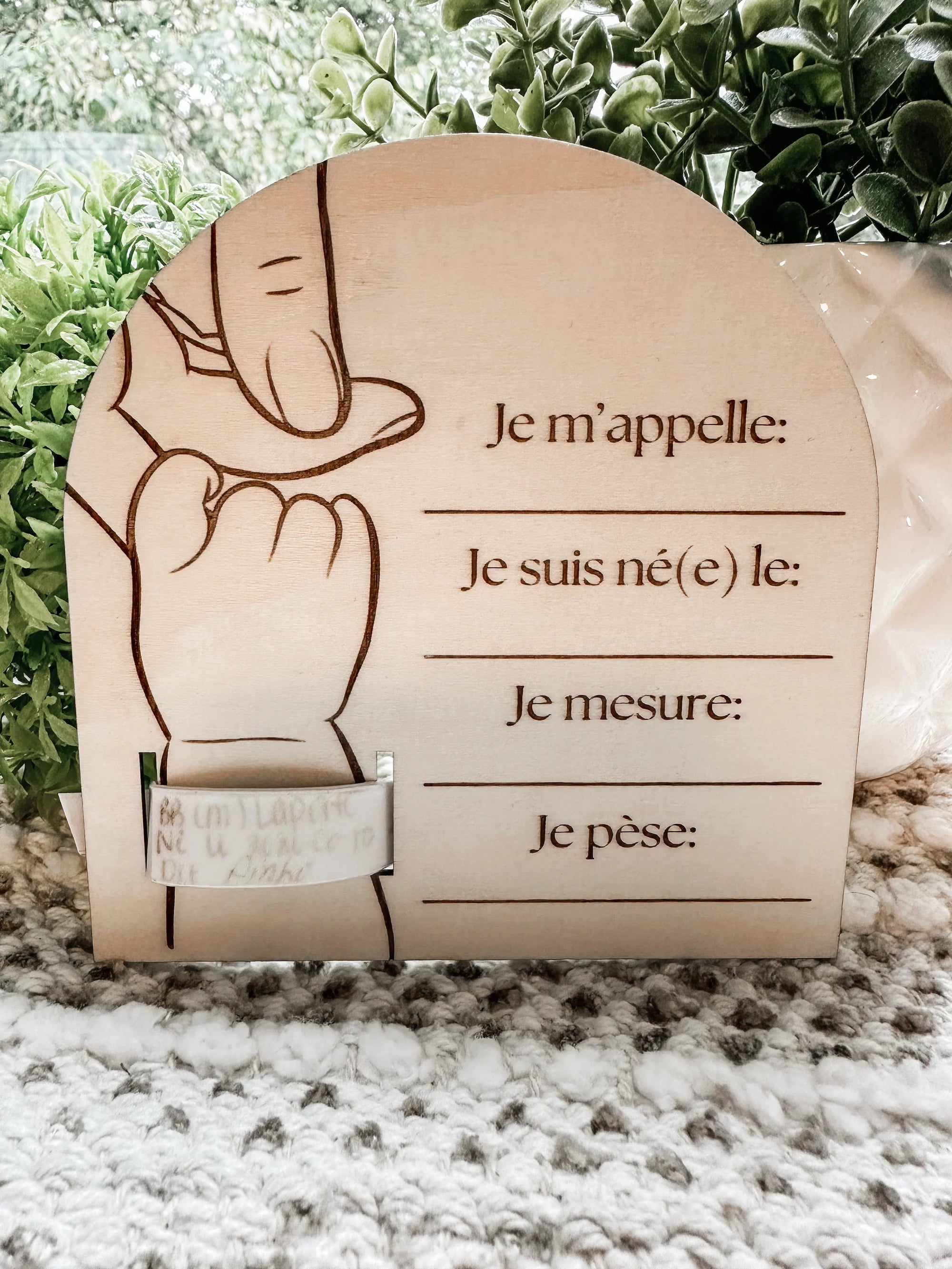 Plaque de naissance avec insert à bracelet d'hôpital